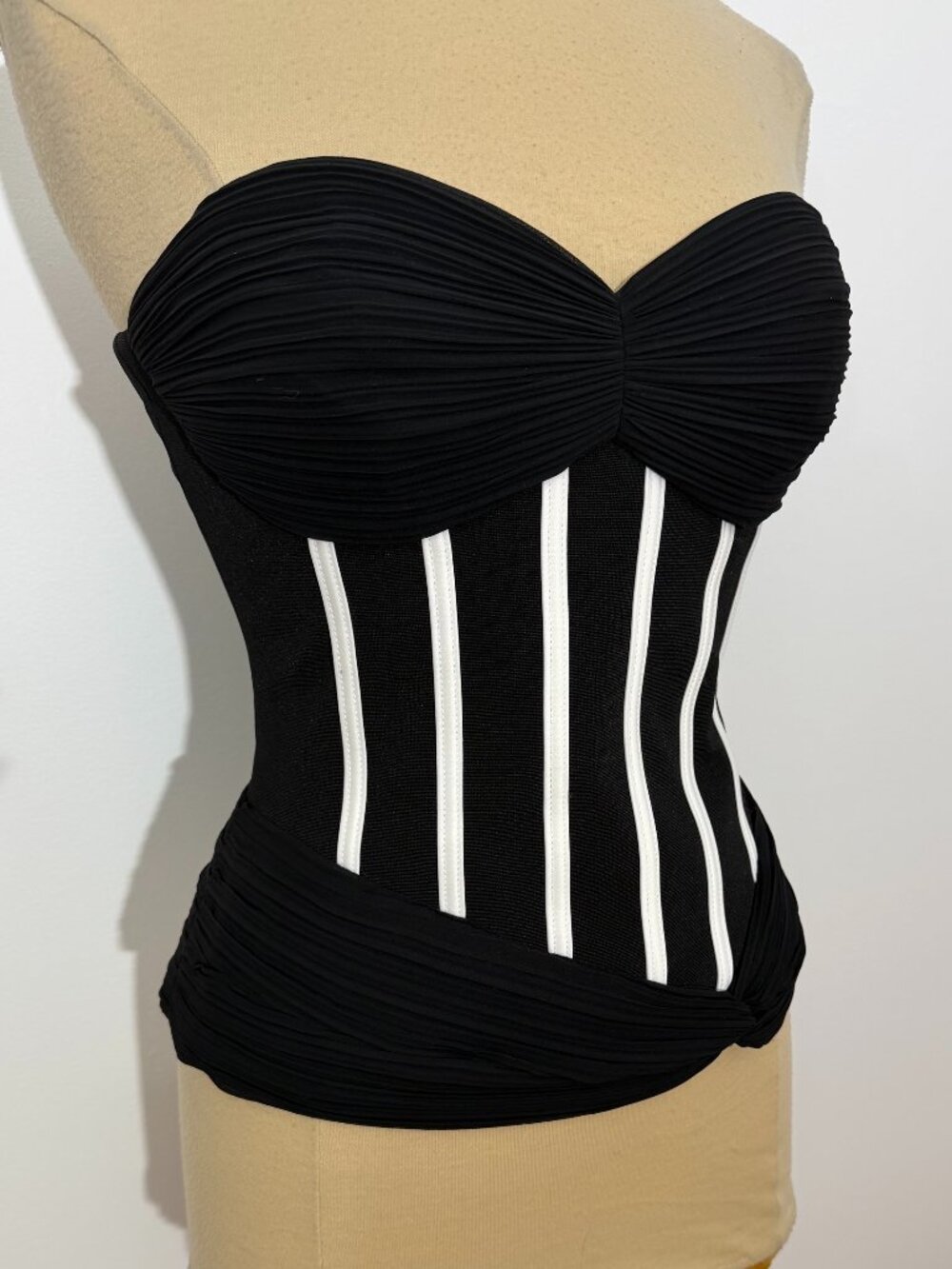 Joseph Ribkoff Vintage Black White Strapless Corset Top